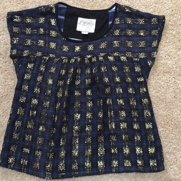 ACE & JIG Size S navy/gold Short Sleeve cotton top - Picture 2 of 8